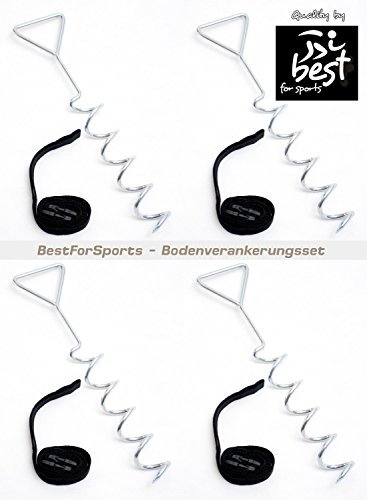 Best For Sports Trampolin Bodenverankerung Sicherungsset Bodenanker-Set für Trampoline, Schaukeln, Gartenhaus, Spielturm, Spielhaus und vieles mehr MADE IN EU (4-Stück) - 