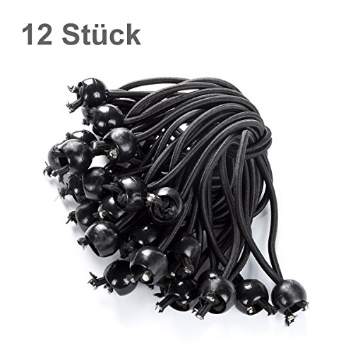 Ampel 24 Universal Gummispanner | 12x Spanngummi kurz | Gummischnüre schwarz ummantelt | Planenspanner mit Kugel - 