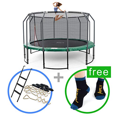 Ampel 24 Deluxe Outdoor Trampolin 430 cm mit innenliegendem Netz, Belastbarkeit 160 kg, Set mit Leiter, Windsicherung und 1 Paar Antirutsch-Socken extra - 2