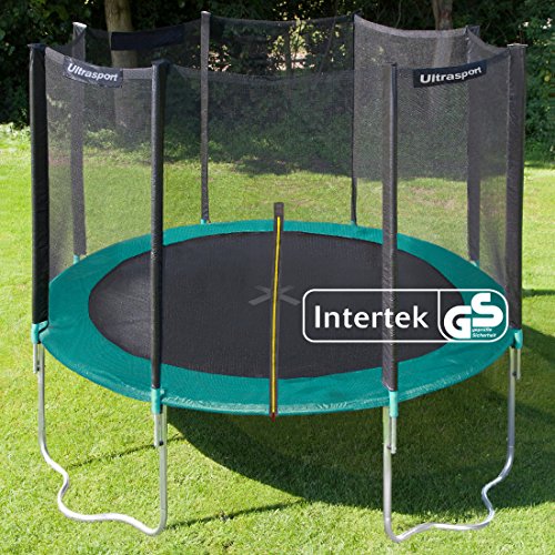 Ultrasport Outdoor Gartentrampolin Jumper, Trampolin Komplettset inklusive Sprungmatte, Sicherheitsnetz, gepolsterten Netzpfosten und Randabdeckung, bis zu 150 kg, grün, Ø 366 cm - 2