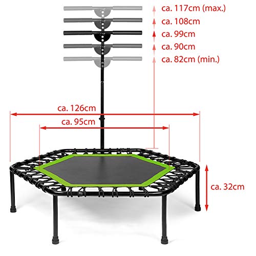 SportPlus Fitness-Trampolin, TÜV-Geprüft, Ø 126cm, leise Gummiseilfederung, 5-fach höhenverstellbarer Haltegriff, inkl. Randabdeckung, Nutzergewicht bis 130kg, Trampolin für Jumping Fitness - 2