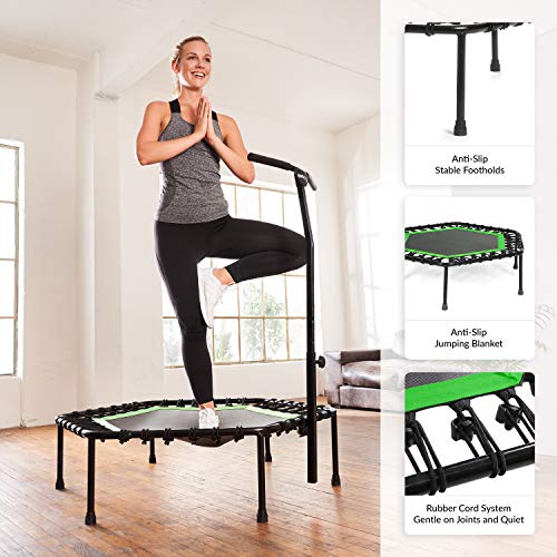 SportPlus Fitness-Trampolin, TÜV-Geprüft, Ø 126cm, leise Gummiseilfederung, 5-fach höhenverstellbarer Haltegriff, inkl. Randabdeckung, Nutzergewicht bis 130kg, Trampolin für Jumping Fitness - 4