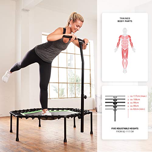 SportPlus Fitness-Trampolin, TÜV-Geprüft, Ø 126cm, leise Gummiseilfederung, 5-fach höhenverstellbarer Haltegriff, inkl. Randabdeckung, Nutzergewicht bis 130kg, Trampolin für Jumping Fitness - 6
