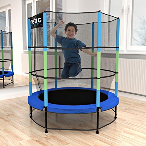 Kinetic Sports Trampolin Kinder Indoortrampolin Jumper 140 cm Randabdeckung Stangen gepolstert, Gummiseil-Federung Sicherheitsnetz Blau - 2