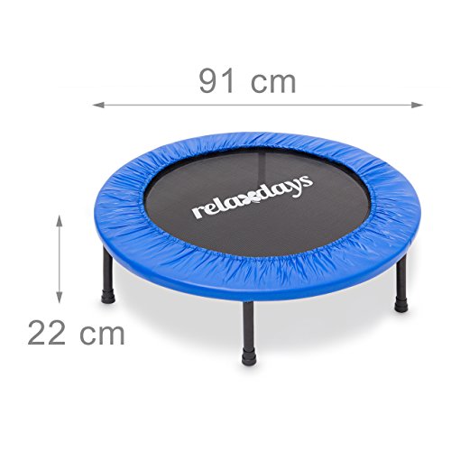Relaxdays Fitness Trampolin 91 cm Durchmesser, Blau, M, 10020093_485 -